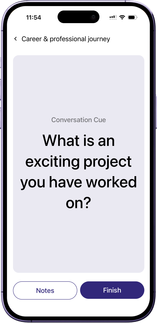 Spark conversation cue asking about an exciting project
